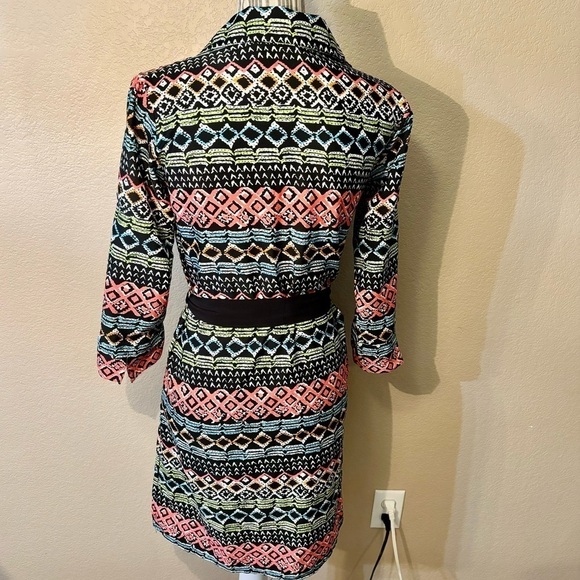 Speed Control Dress Small Black Geometric Pattern Hot Pink Teal Green White - Picture 9 of 16